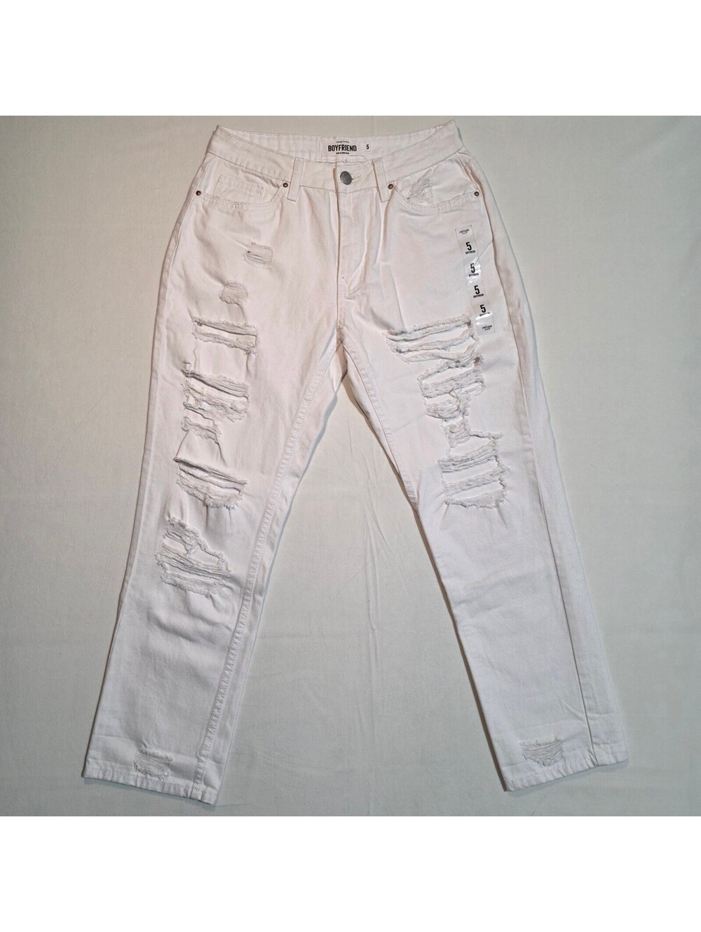 NWT Charlotte Russe Refuge Distressed White Boyfriend Jeans Ripped Destroyed 5